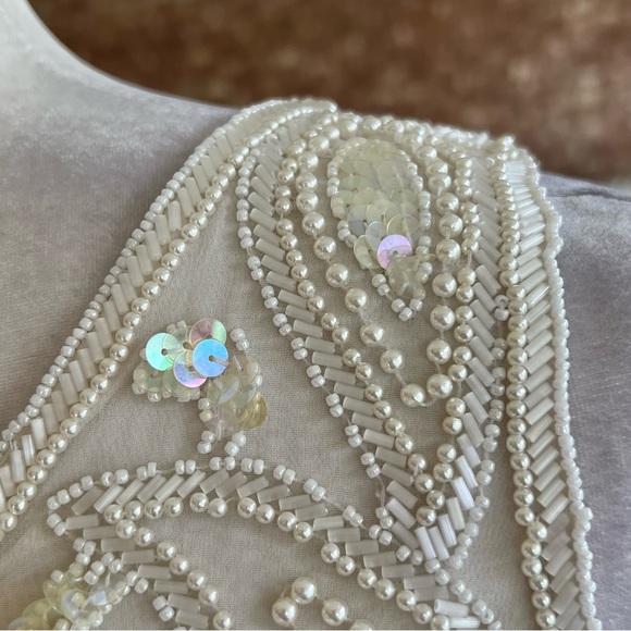 Nite Line Vintage Cream Pearl Sequin Beaded Fringe Top S - Picture 8 of 12